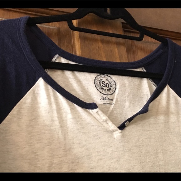SO Navy Baseball Tee Raglan Three Quarter Sleeve - Picture 2 of 3